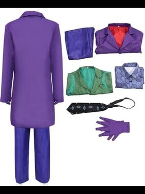 Purple Joker Style Suit Set with Green Vest & Accessories Size 140(12-14)